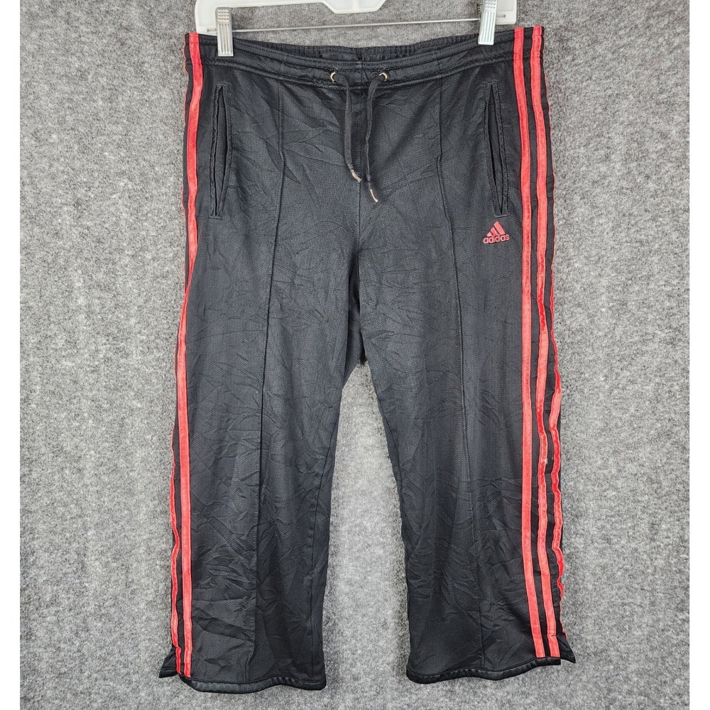 Adidas Track Pants Mens Small Black Red 3-Stripes Mesh Cropped 375149‎ 09/04